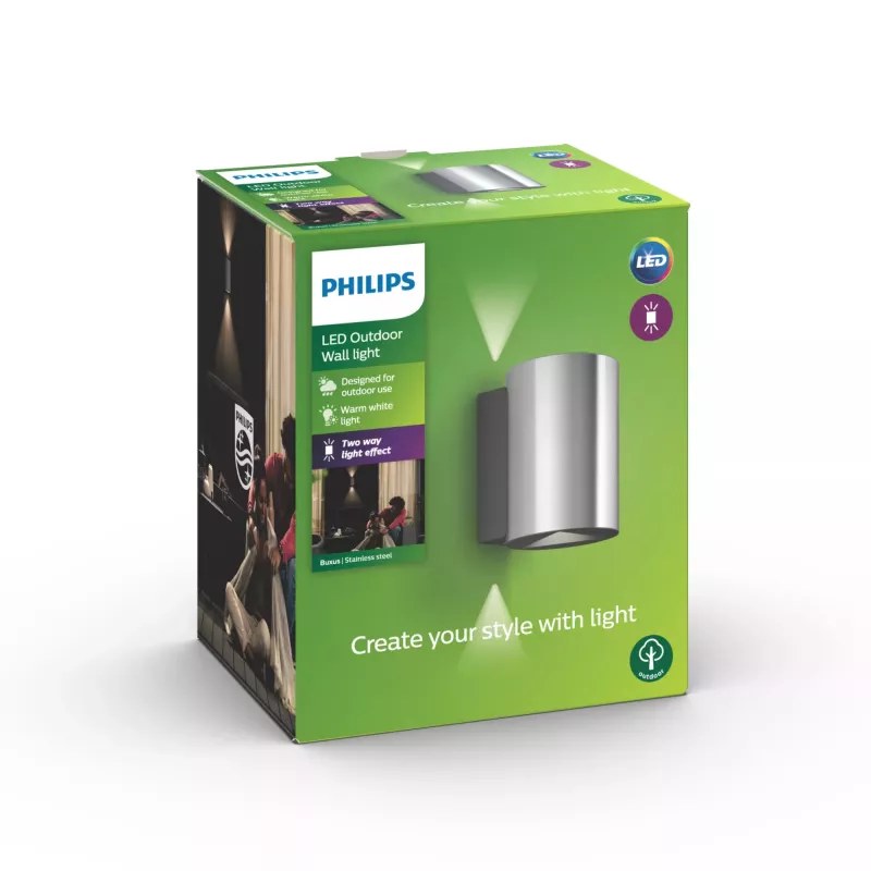 Philips myGarden Buxus seinavalgusti 4,5 W, välisseina valgustus, roostevaba teras, metall, IP44, terrass, aed, I