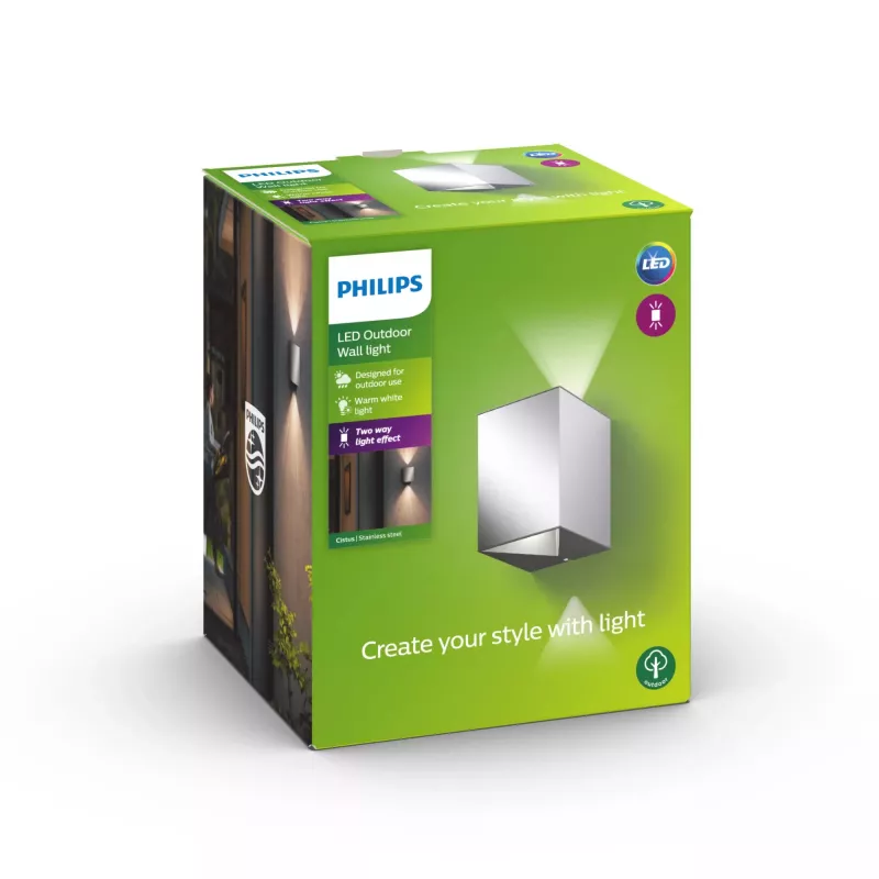 Philips myGarden Cistus välisseinalamp, 4,5 W LED, roostevaba teras, 2 mittevahetatavat LED-i, 220–240 V