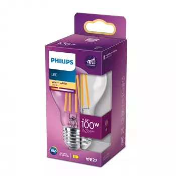 Philips Filament Bulb Clear 100W A60 E27 10.5W Warm Valge 1521lm