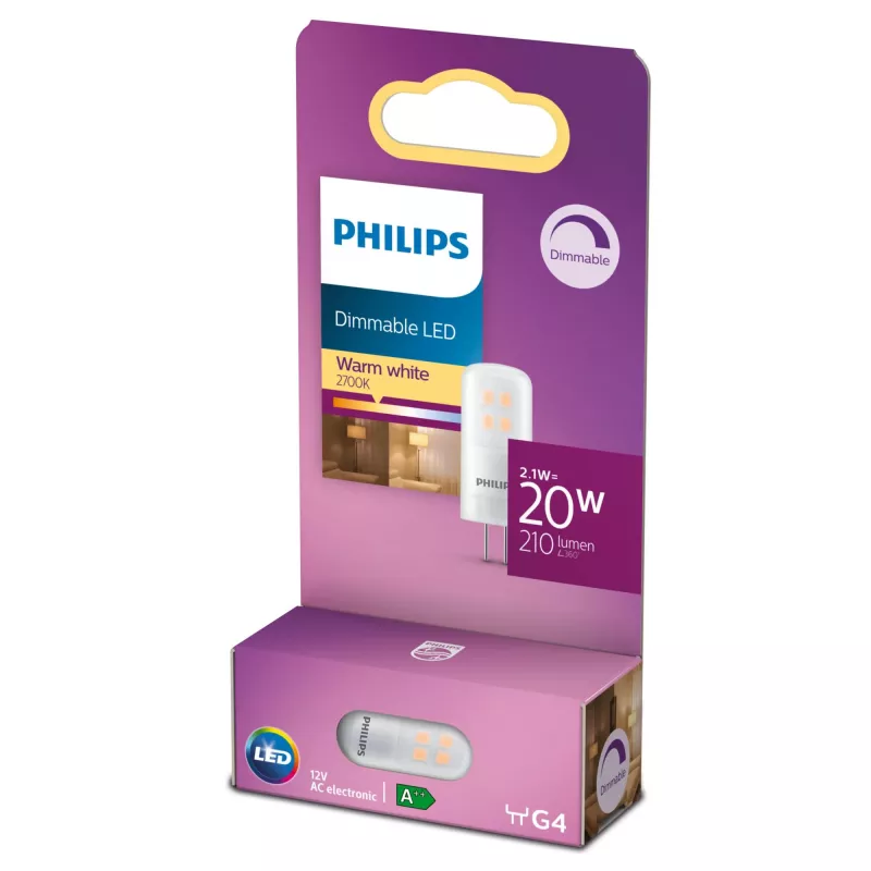Philips kapsel (hämardatav), 2,1 W, 20 W, G4, 210 lm, 15000 h, soe valge