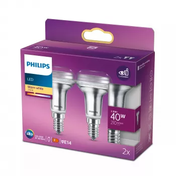 Philips Reflector 40W R50 E14 x2, 2,8 W, 40 W, E14, 210 lm, 15000 h, Soe valge