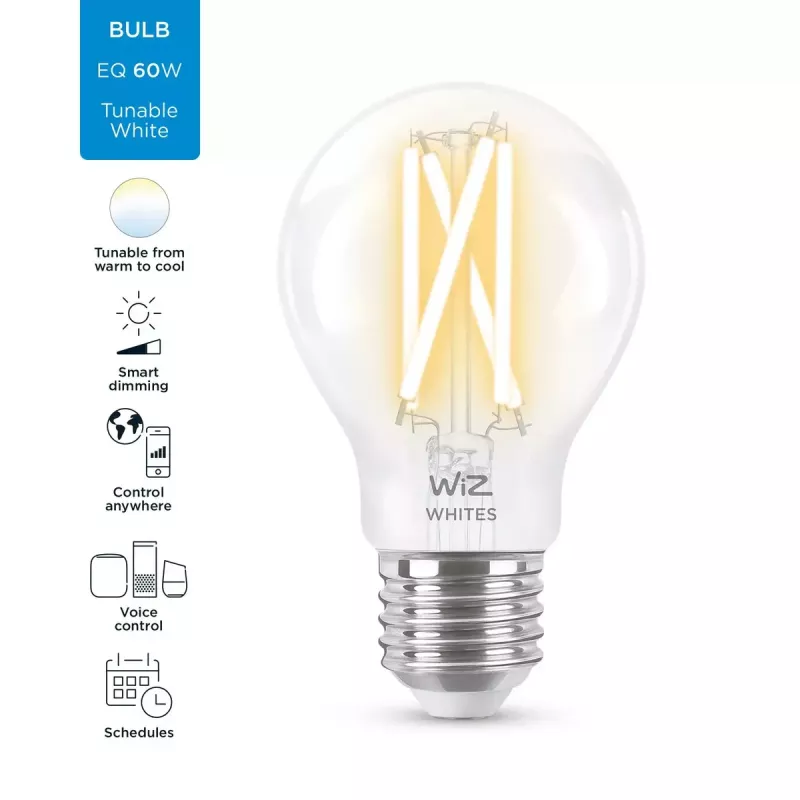 Nutikas LED-hõõgniidiga lamp WiZ A60 E27 7 W (806 lm) läbipaistev, 220–240 V