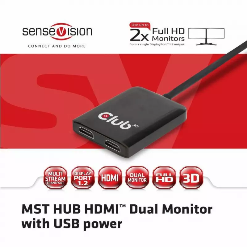 CLUB3D Multi Stream Transport Hub DisplayPort 1.2 HDMI-ga kahe monitori jaoks