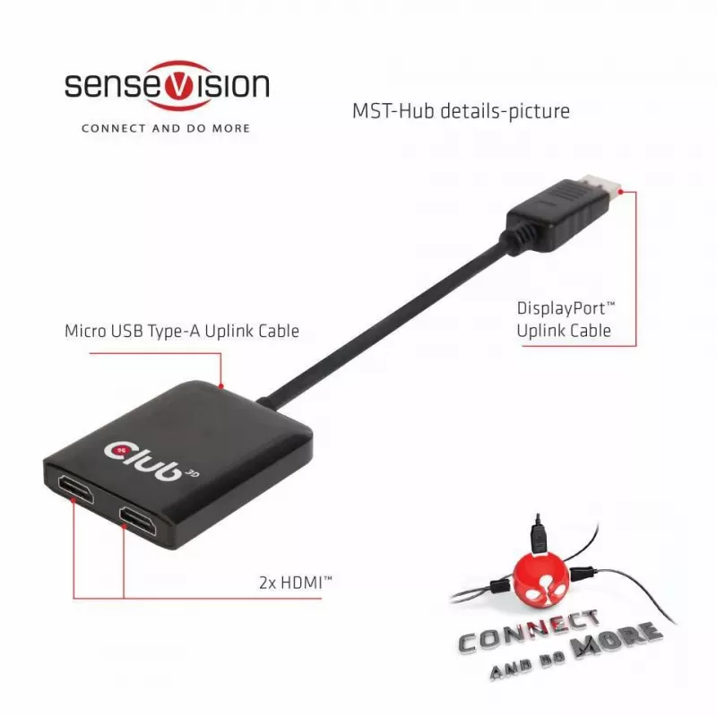 CLUB3D Multi Stream Transport Hub DisplayPort 1.2 HDMI-ga kahe monitori jaoks