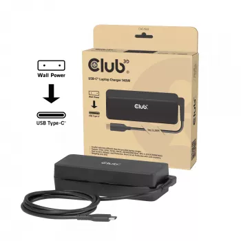 CLUB 3D USB-C sülearvuti laadija 140W, vahelduvvoolutoide, universaalne ühilduvus, 1 m kaabel, must