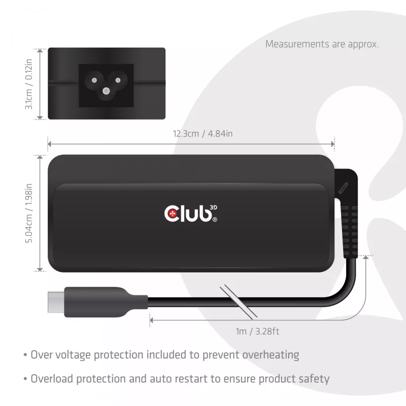 CLUB 3D USB-C sülearvuti laadija 140W, vahelduvvoolutoide, universaalne ühilduvus, 1 m kaabel, must