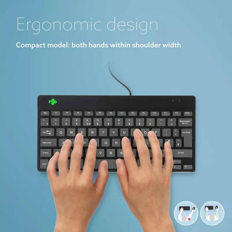 R-Go Tools Ergonoomiline klaviatuur R-Go Compact Break, kompaktne klaviatuur pausitarkvaraga, QWERTY (UK), juhtmega, must