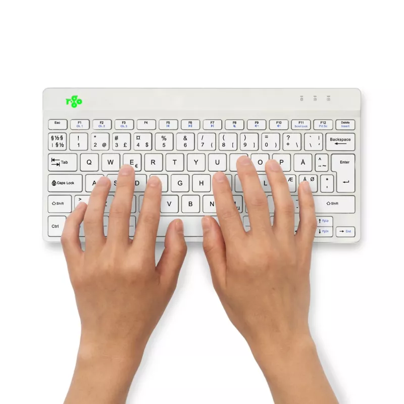 R-Go Tools Ergonoomiline klaviatuur R-Go Compact Break, kompaktne klaviatuur pausitarkvaraga, QWERTY (NORDIC), Bluetooth, valge