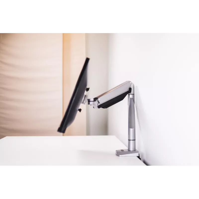 BakkerElkhuizen Smart Office 11 Single Monitorarm, Clamp/Grommet, 9 kg, 25.4 cm (10″), 68.6 cm (27″), 100 x 100 mm, Must, Hõbedane
