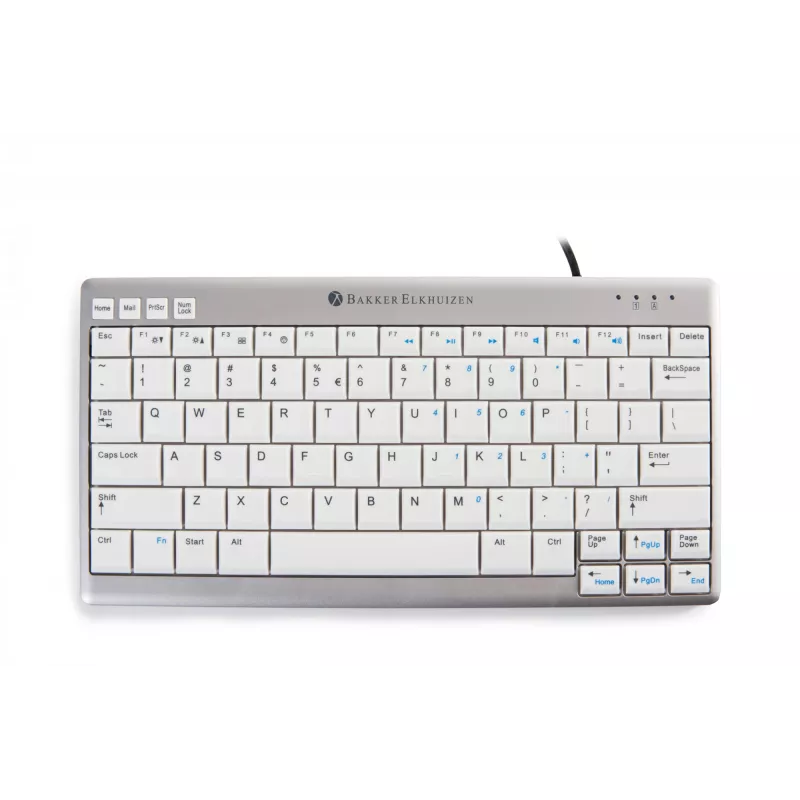 BakkerElkhuizen UltraBoard 950 BE Azerty, Mini, Juhtmega, USB, Käärikklahvlüliti, AZERTY, Helehall, Valge