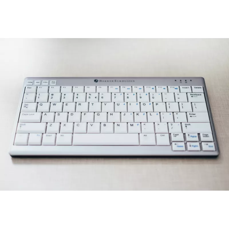 BakkerElkhuizen UltraBoard 950 BE Azerty, Mini, Juhtmega, USB, Käärikklahvlüliti, AZERTY, Helehall, Valge