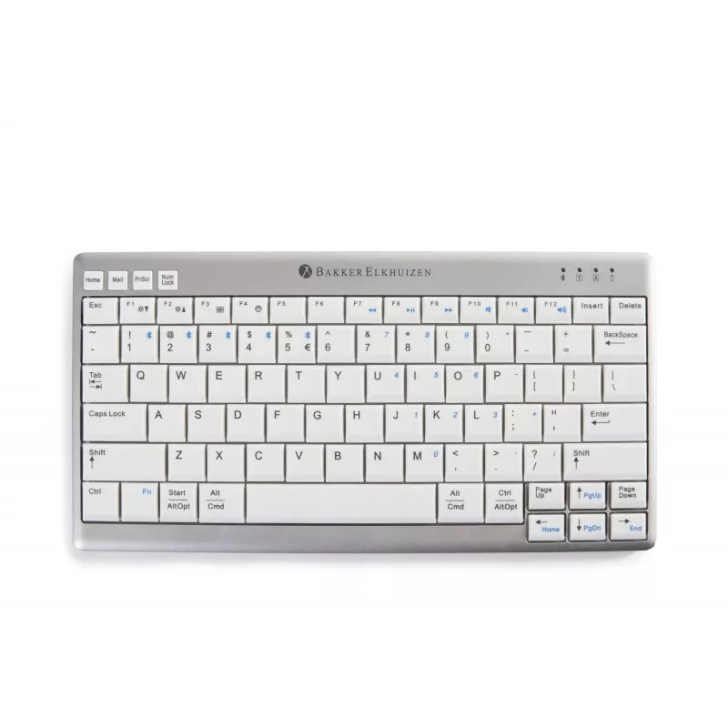 BakkerElkhuizen UltraBoard 950 Wireless US Qwerty, Mini, juhtmevaba, Bluetooth, käärikmehhanismiga klahvilüliti, QWERTY, helehall, valge