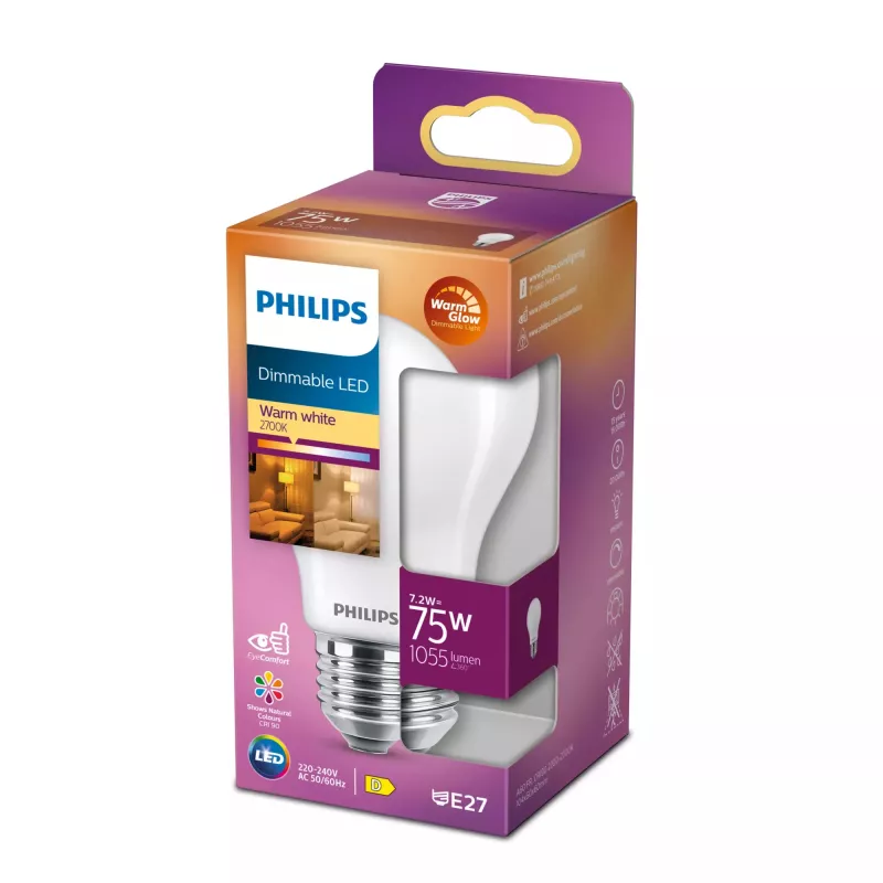 Philips hõõgniidiga pirn, matt, 75 W, A60, E27, 7,2 W, 75 W, E27, 1055 lm, 15000 h, soe kuma
