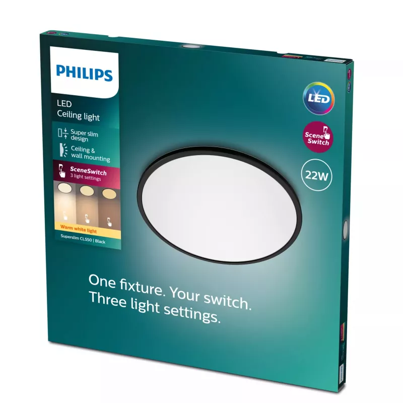Laelamp Philips Functional Super õhuke 22 W Must LED Ümar