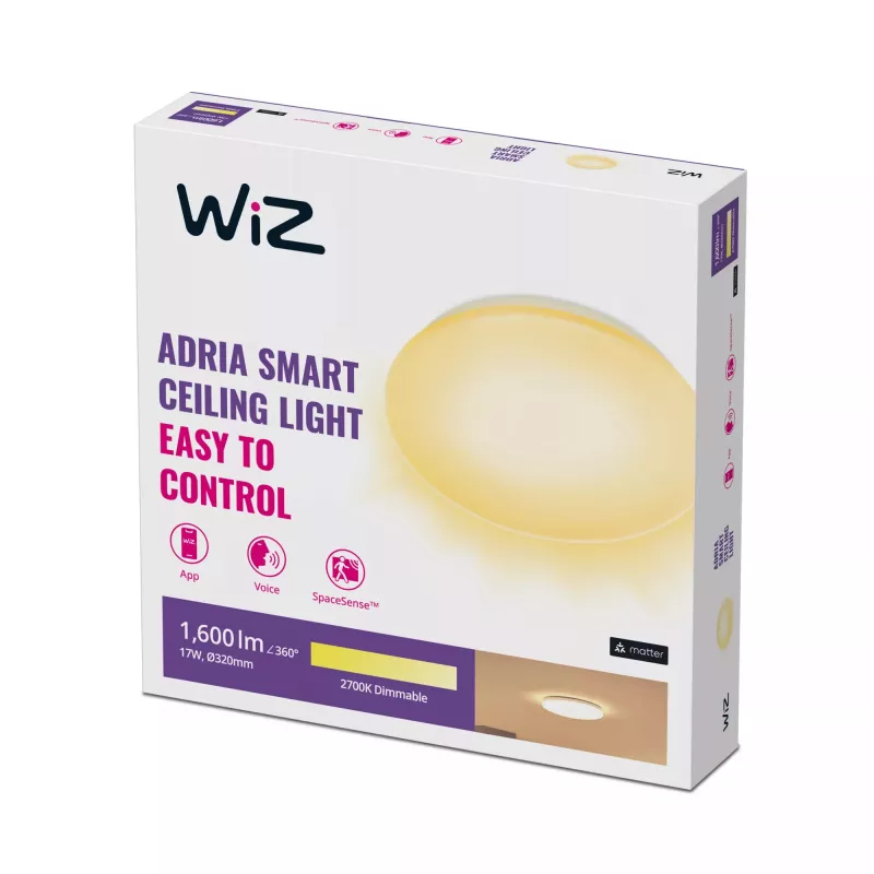 Nutikas laelamp Wiz Adria Ceiling 17 W — Wi‑Fi/Bluetooth, 320×68 mm, valge