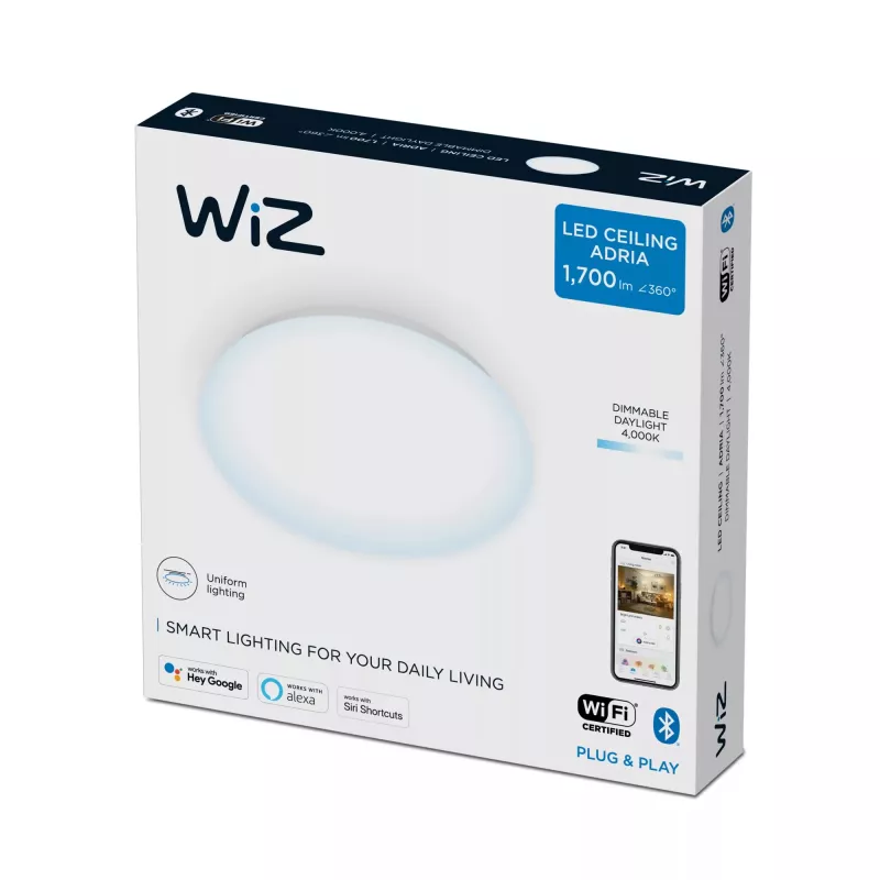 Nutikas laelamp Signify WiZ Adria 17 W — Wi‑Fi/Bluetooth, 320×320×68 mm, valge