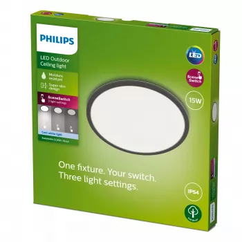 Pealvalgusti Philips Superslim 15W LED, 4000K, IP54, 250×250 mm, Must/Valge