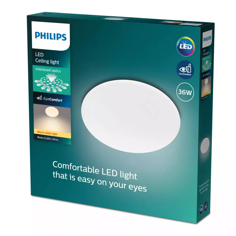 Laelamp Philips Functional Moire 36 W LED, valge, ümmargune, mittevahetatavad pirnid, 220–240 V