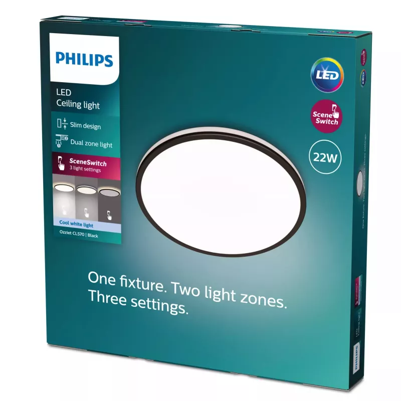 Laetuli Signify Philips Functional Ozziet, LED 22 W, ümmargune 400 mm, must, vahetamatu pirn