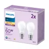 Philips Filament Bulb Frosted 60W A60 E27 x2, 7 W, 60 W, E27, 806 lm, 15000 h, Soe valge