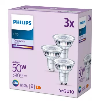 Philips Spot 50W PAR16 GU10 x3, 4,6 W, 50 W, GU10, 390 lm, 15 000 h, Jahe valge