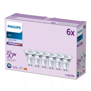 Philips Spot 50W PAR16 GU10 x6, 4,6 W, 50 W, GU10, 390 lm, 15 000 h, Jahe valge