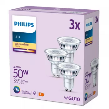 Philips Spot 50W PAR16 GU10 x3, 4,6 W, 50 W, GU10, 355 lm, 15000 h, Soe valge