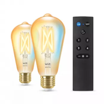 WiZ Filament Bulb Amber 50 W ST64 E27 x2, nutipirn, Wi-Fi/Bluetooth, kuldne, Wi-Fi 4 (802.11n), 802.11b, 802.11g, LED, E27