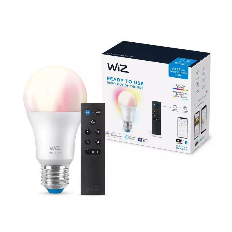 WiZ Bulb 8W (Eq.60W) A60 E27 x1 + Pult, Nutipirn, Wi-Fi/Bluetooth, Valge, Wi-Fi 4 (802.11n), 802.11b, 802.11g, LED, E27