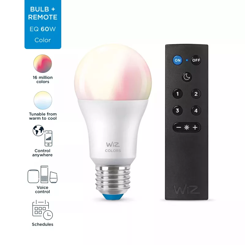 WiZ Bulb 8W (Eq.60W) A60 E27 x1 + Pult, Nutipirn, Wi-Fi/Bluetooth, Valge, Wi-Fi 4 (802.11n), 802.11b, 802.11g, LED, E27