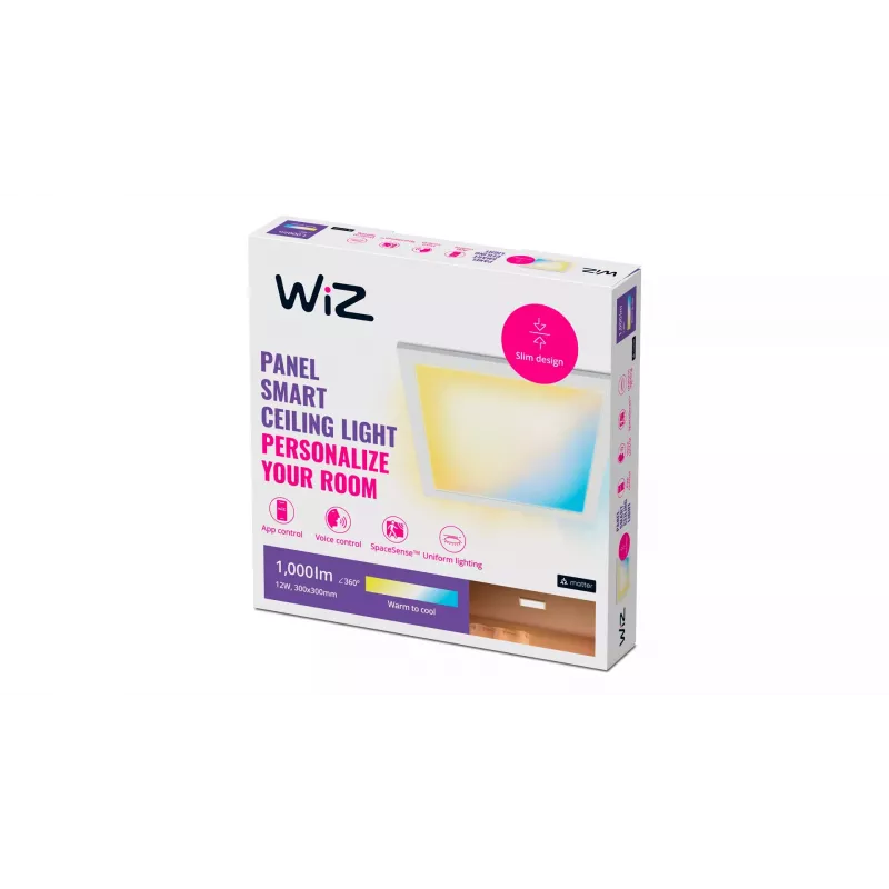 Signify WiZ Panel Ceiling 12 W Square nutikas laepaneelvalgusti, 12 W, Wi‑Fi, 300×300×42 mm, valge