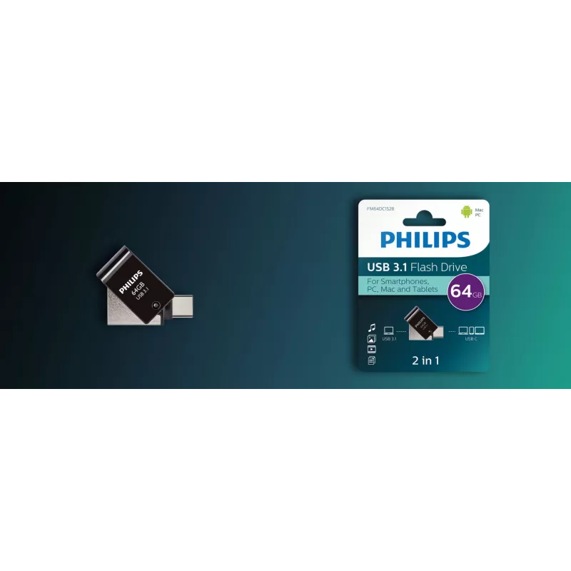Philips FM64DC152B/00 USB-mälupulk 64 GB USB USB-C 3.2 Gen 1 (3.1 Gen 1) Must