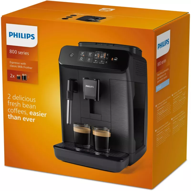 Espressomasin Philips 800 seeria EP0820/00 — täisautomaatne, 1,8 l paak, sisseehitatud keraamiline veski 275 g, 15 bar, must
