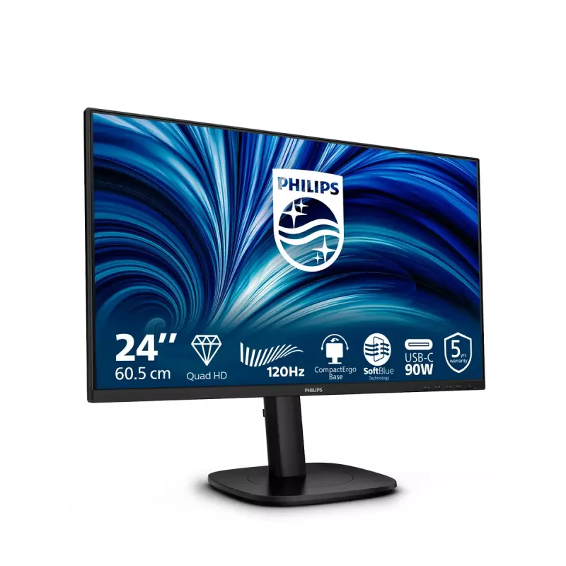 Monitor Philips 24B2U3601 23,8-tolline (60,5 cm) IPS Quad HD 2560x1440, USB 3.2 jaotur, USB-C, kõlarid, kõrguse reguleerimine, VESA, must