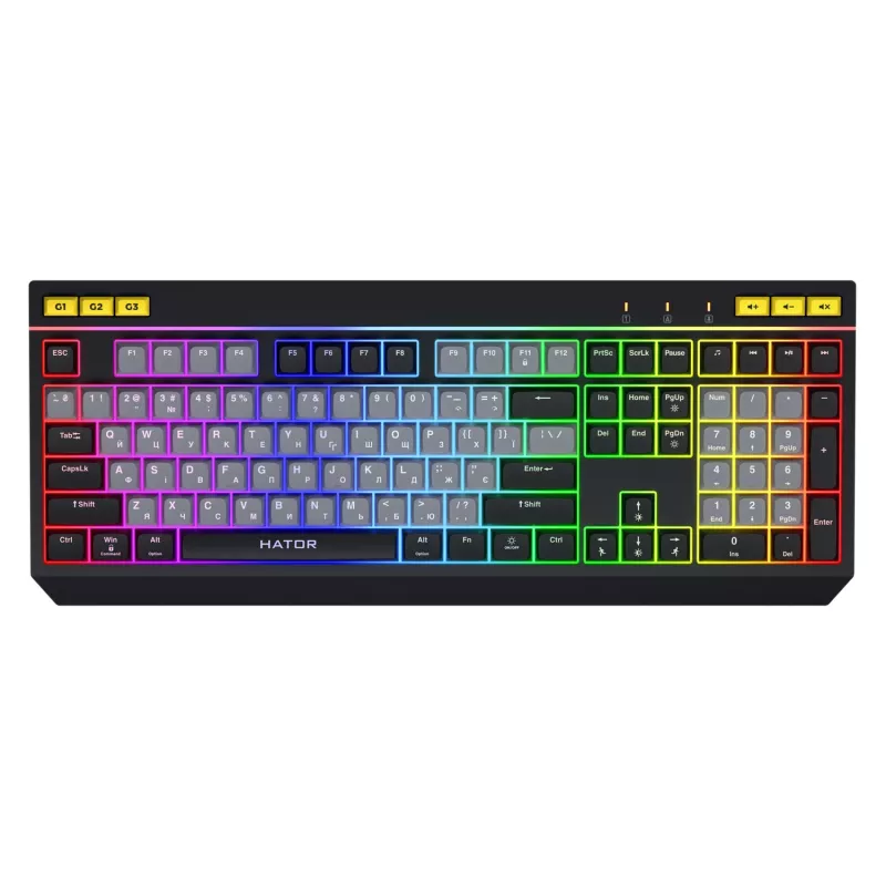 HATOR Icefall klaviatuur mängimiseks USB QWERTY USA inglise Must RGB LED