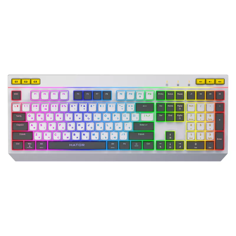 HATOR Icefall klaviatuur mängurile USB QWERTY USA inglise valge täissuuruses RGB LED