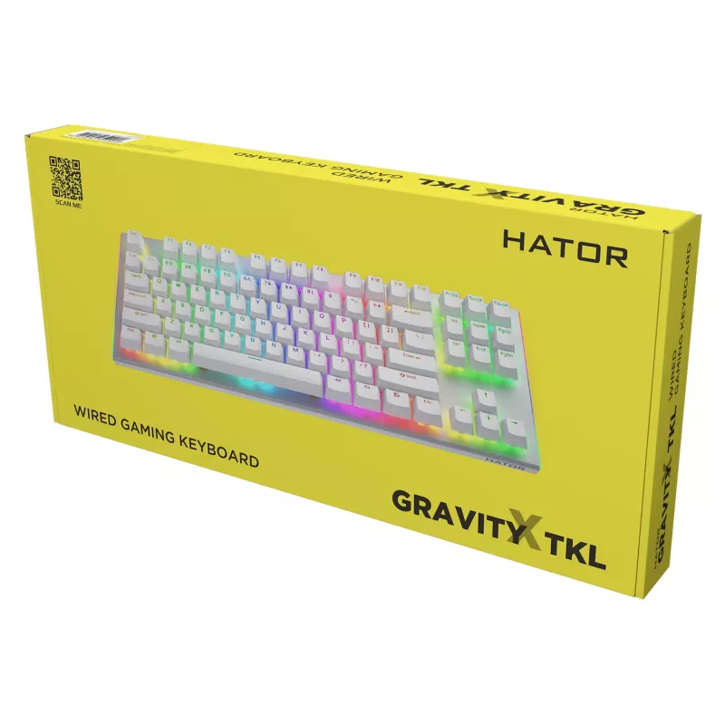 HATOR Gravity X TKL klaviatuur Mängimine USB QWERTY USA inglise Valge