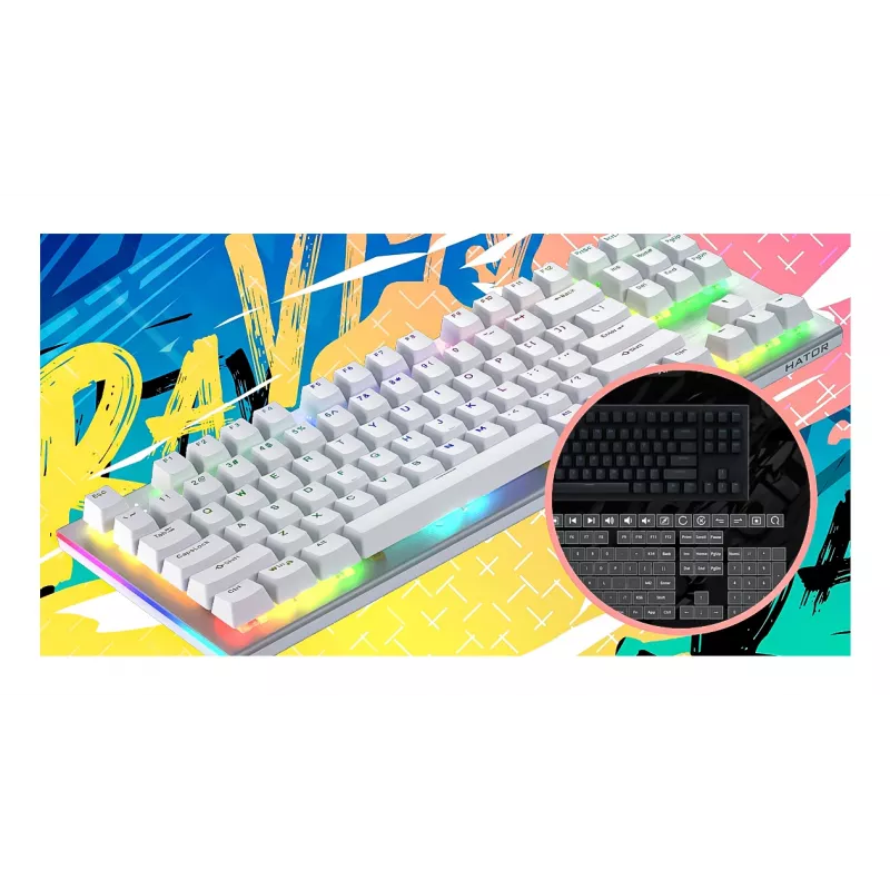 HATOR Gravity X TKL klaviatuur Mängimine USB QWERTY USA inglise Valge