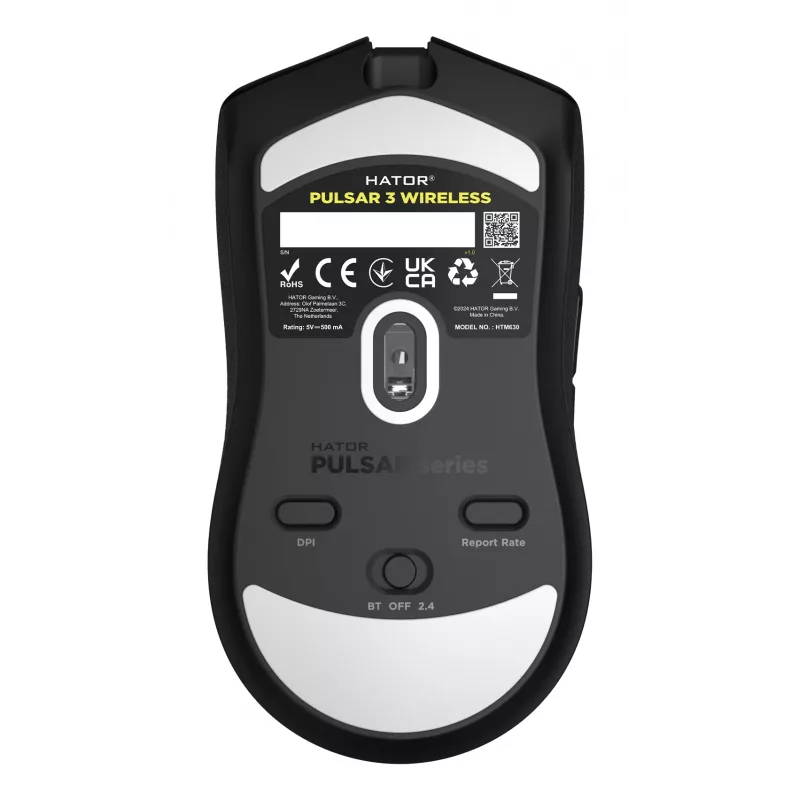 HATOR Pulsar 3 Wireless, must - Optilised kollased 100M lülitid PixArt PMW 3311 (HTM630)