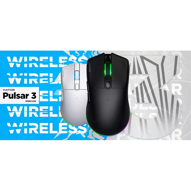 HATOR Pulsar 3 Wireless, must - Optilised kollased 100M lülitid PixArt PMW 3311 (HTM630)
