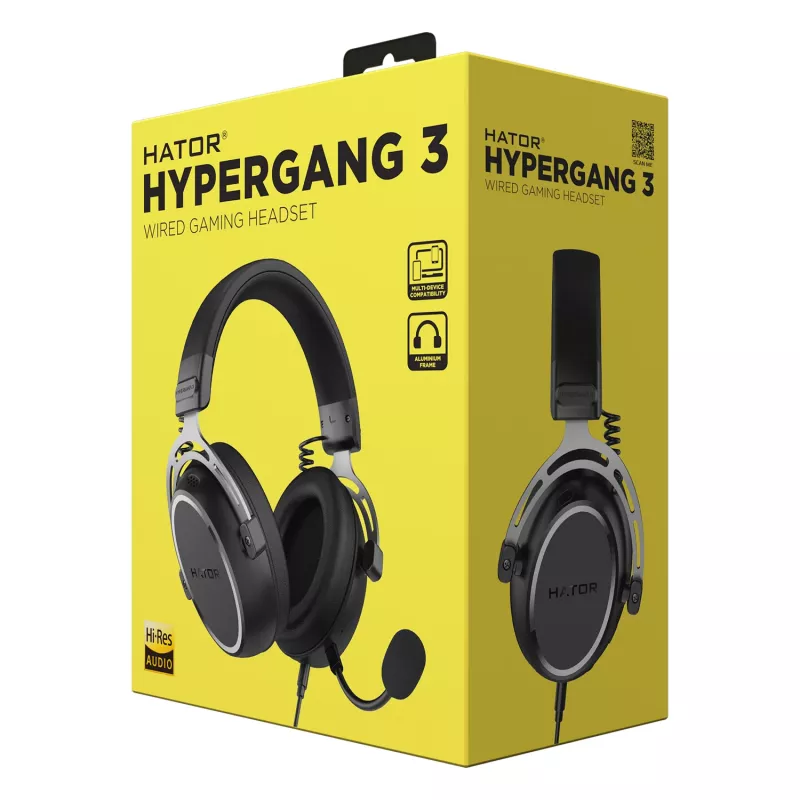 HATOR HYPERGANG 3 Hi-Res peakomplekt, juhtmega, peapaelaga, mänguritele, USB USB-C / USB Type-A, must