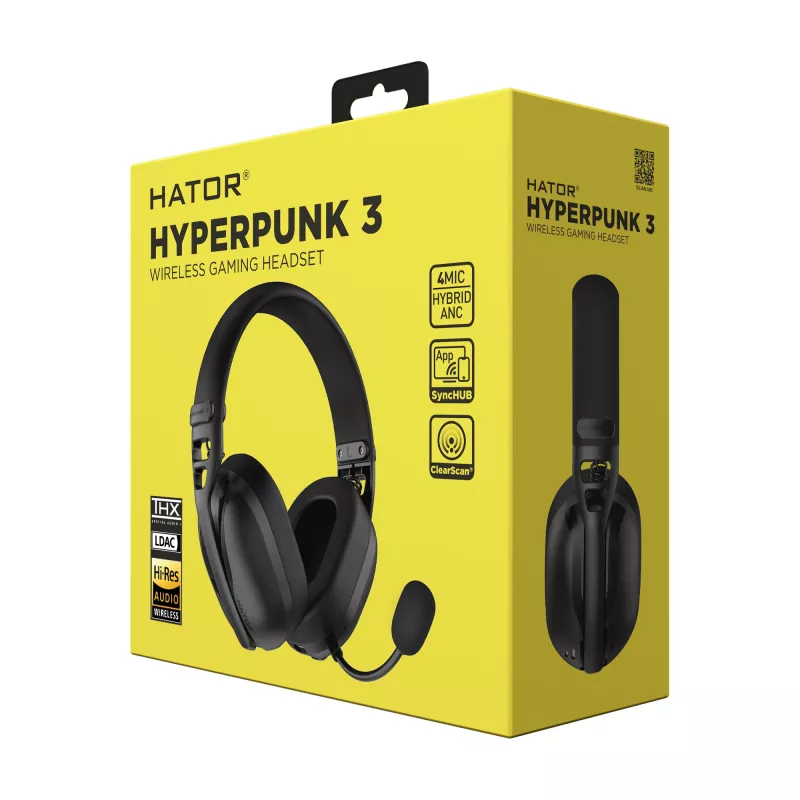 HATOR Hyperpunk 3 Wireless kõrvaklapid, juhtmega ja juhtmevaba peakomplekt, mänguritele, USB-C/USB-A, Bluetooth, must