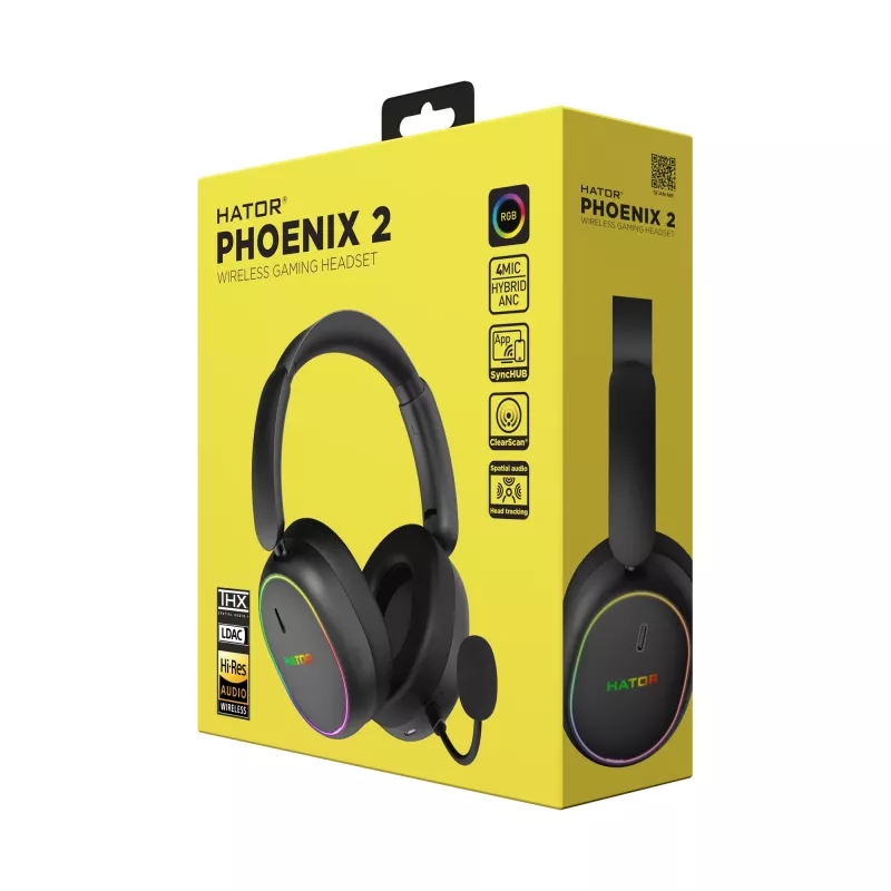 HATOR Phoenix 2 Wireless peakomplekt juhtmega ja juhtmevaba peakomplekt peakinnitusega mängimiseks USB USB-C / USB Type-A Bluetooth must