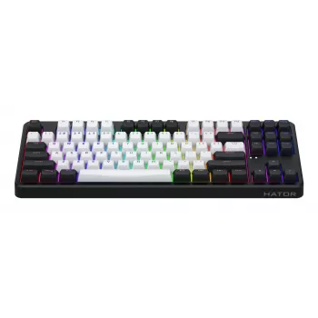 HATOR Rockfall 3 TKL Wireless, must, QMK/VIA, OMA profiiliga valge-mustad klahvikatted Klaviatuur - lineaarsed mehaanilised hotswap lülitid - US - ANSI paigutus (HTK850)