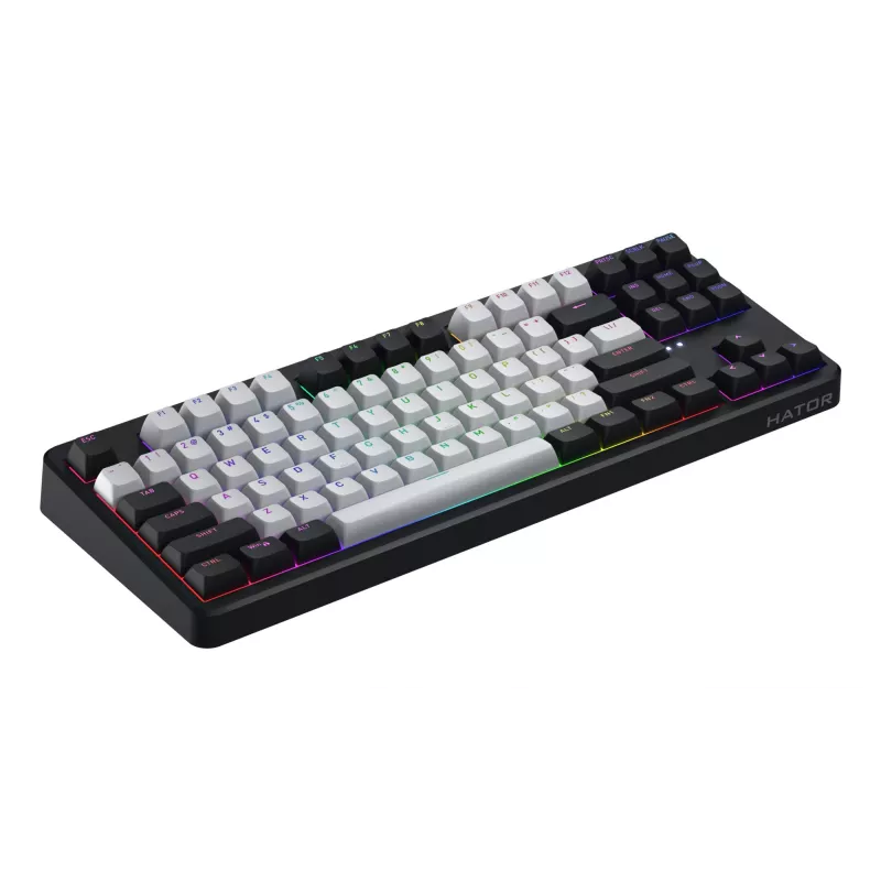HATOR Rockfall 3 TKL Wireless, must, QMK/VIA, OMA profiiliga valge-mustad klahvikatted Klaviatuur - lineaarsed mehaanilised hotswap lülitid - US - ANSI paigutus (HTK850)