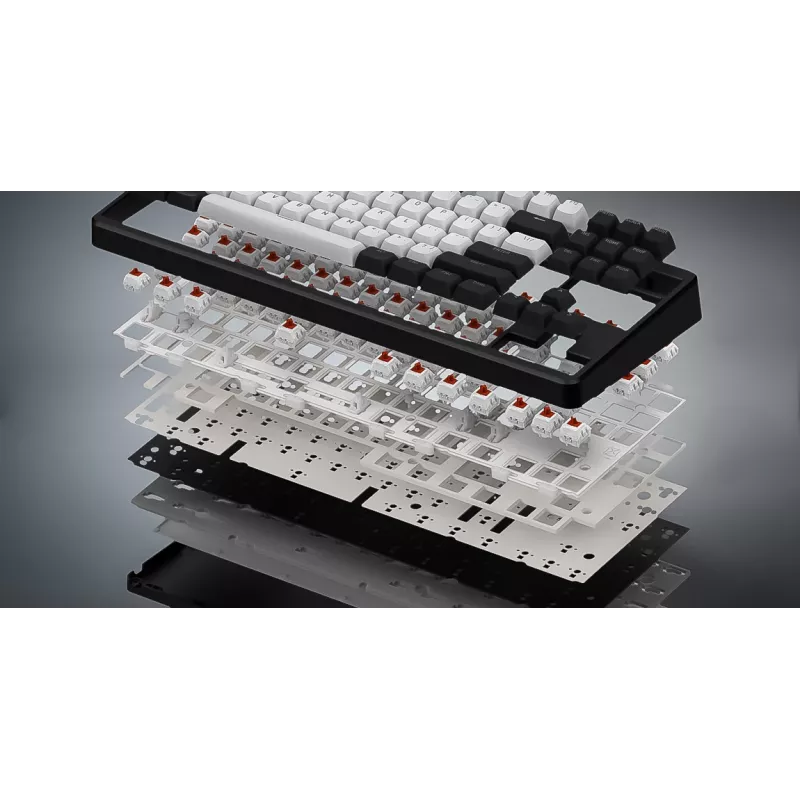 HATOR Rockfall 3 TKL Wireless, must, QMK/VIA, OMA profiiliga valge-mustad klahvikatted Klaviatuur - lineaarsed mehaanilised hotswap lülitid - US - ANSI paigutus (HTK850)