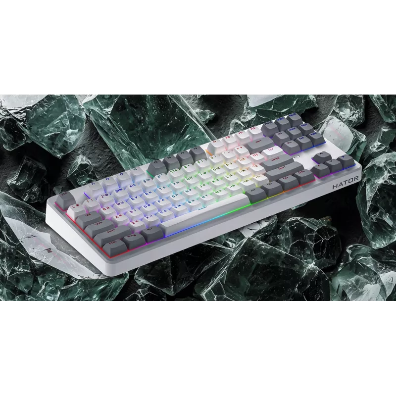 HATOR Rockfall 3 TKL Wireless, must, QMK/VIA, OMA profiiliga valge-mustad klahvikatted Klaviatuur - lineaarsed mehaanilised hotswap lülitid - US - ANSI paigutus (HTK850)