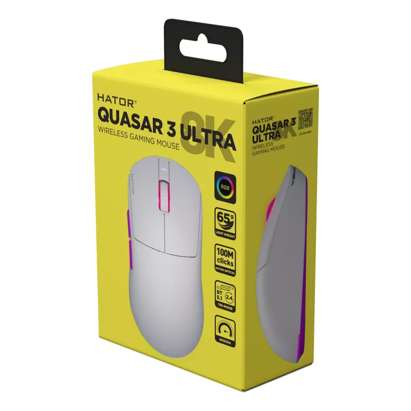 HATOR Quasar 3 Ultra 8K juhtmevaba hiir Mängudele Mõlemakäeline RF Juhtmevaba + Bluetooth + USB Type-A Optiline 30000 DPI