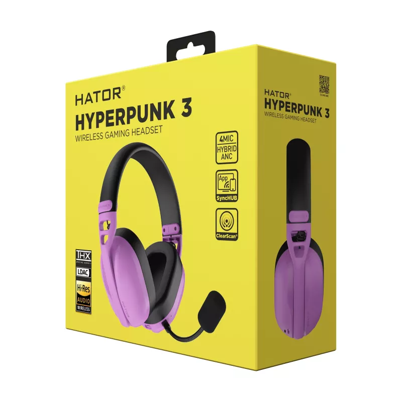 HATOR Hyperpunk 3 Wireless peakomplekt juhtmega ja juhtmevaba peakomplekt Peakomplekti sang Mängimine USB USB-C / USB Type-A Bluetooth Violetne