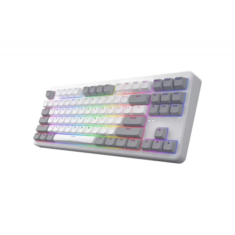 HATOR Rockfall 3 TKL Wireless, valge, QMK/VIA, OMA profiil valge-must klaviatuuriklahvid - lineaarsed mehaanilised hotswap lülitid - US - ANSI paigutus
